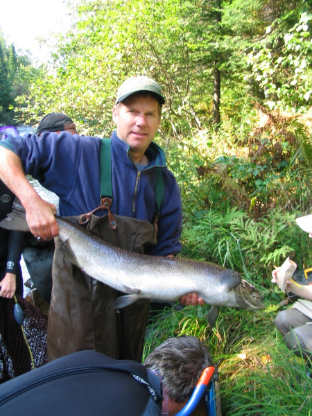 DFO John Hayward with large female salmon